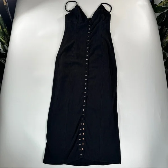 Intimately Free People Ribbed Bodycon Midi Dress Black M - Picture 2 of 16